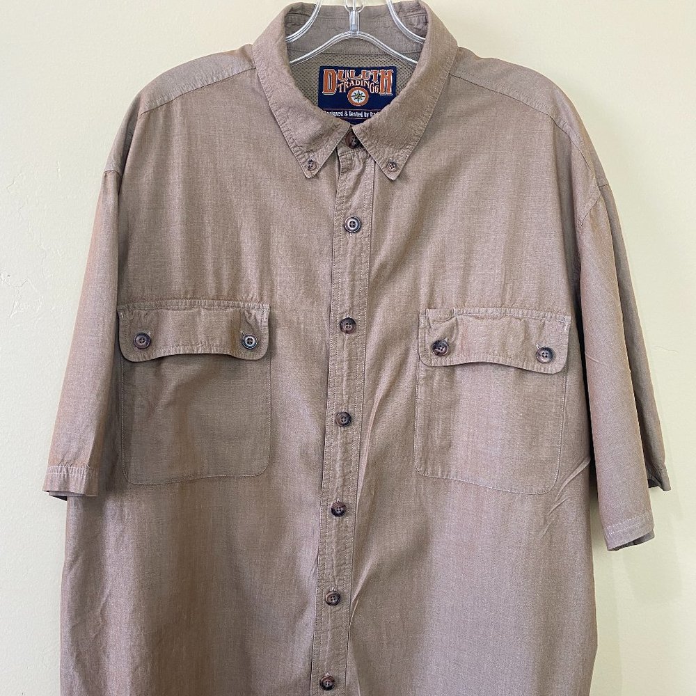 Duluth Trading Co Vented Fishing Shirt Short Sleeve Brown Mens Size XL
